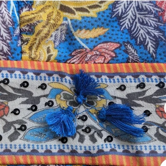 Verb Pallavi Singhee Anthropologie Dress Sequin Paisley Floral In Blue.. Size 10 - Picture 10 of 16